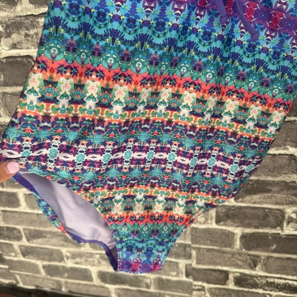 PrAna One Piece Swimsuit INEZ Aquabloom Purple Macrame UPF 50 - Picture 7 of 15